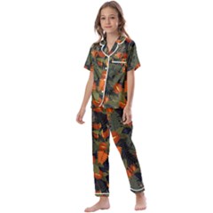 Orange Leaves Kids  Satin Short Sleeve Pajamas Set by HWDesign