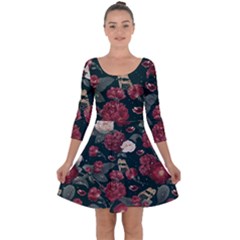 Magic Of Roses Quarter Sleeve Skater Dress by HWDesign