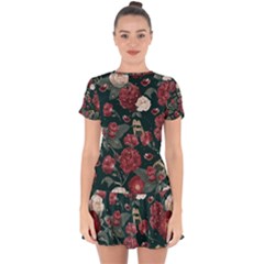Magic Of Roses Drop Hem Mini Chiffon Dress by HWDesign