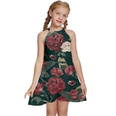 Magic Of Roses Kids  Halter Collar Waist Tie Chiffon Dress by HWDesign