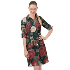 Magic Of Roses Long Sleeve Mini Shirt Dress by HWDesign