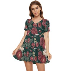 Magic Of Roses Tiered Short Sleeve Babydoll Dress by HWDesign
