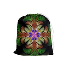 Fractal-abstract-flower-floral- -- Drawstring Pouch (large)