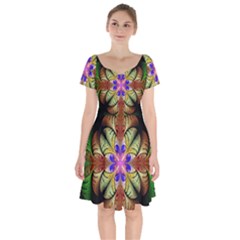Fractal-abstract-flower-floral- -- Short Sleeve Bardot Dress