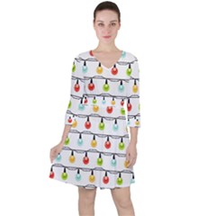 Christmas-light-bulbs-seamless-pattern-colorful-xmas-garland Quarter Sleeve Ruffle Waist Dress by nate14shop