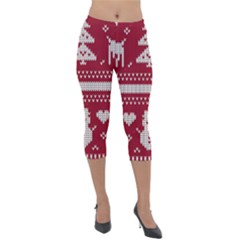 Christmas-seamless-knitted-pattern-background 001 Lightweight Velour Capri Leggings  by nate14shop