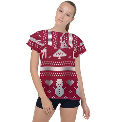 Christmas-seamless-knitted-pattern-background 001 Ruffle Collar Chiffon Blouse by nate14shop