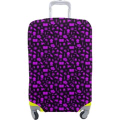 Small Bright Dayglo Purple Halloween Motifs Skulls, Spells & Cats On Spooky Black Luggage Cover (large) by PodArtist