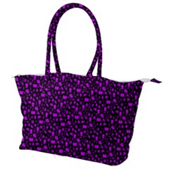 Small Bright Dayglo Purple Halloween Motifs Skulls, Spells & Cats On Spooky Black Canvas Shoulder Bag by PodArtist