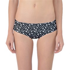 Small Bright White Halloween Motifs Skulls, Spells & Cats On Spooky Black  Classic Bikini Bottoms by PodArtist