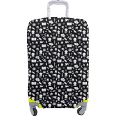 Small Bright White Halloween Motifs Skulls, Spells & Cats On Spooky Black  Luggage Cover (large) by PodArtist