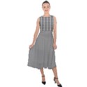 Small Soot Black and White Handpainted Houndstooth Check Watercolor Pattern Midi Tie-Back Chiffon Dress View1
