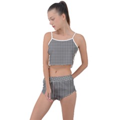 Small Soot Black And White Handpainted Houndstooth Check Watercolor Pattern Summer Cropped Co-ord Set by PodArtist