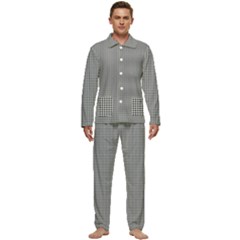 Small Soot Black And White Handpainted Houndstooth Check Watercolor Pattern Men s Long Sleeve Velvet Pocket Pajamas Set
