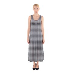 Soot Black And White Handpainted Houndstooth Check Watercolor Pattern Sleeveless Maxi Dress