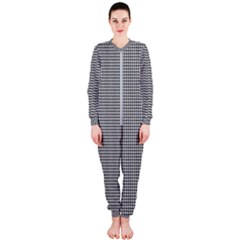 Soot Black And White Handpainted Houndstooth Check Watercolor Pattern Onepiece Jumpsuit (ladies)
