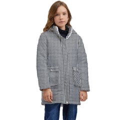 Soot Black And White Handpainted Houndstooth Check Watercolor Pattern Kid s Hooded Longline Puffer Jacket