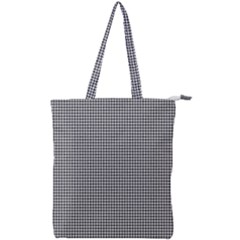 Soot Black And White Handpainted Houndstooth Check Watercolor Pattern Double Zip Up Tote Bag