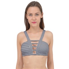 Soot Black And White Handpainted Houndstooth Check Watercolor Pattern Cage Up Bikini Top
