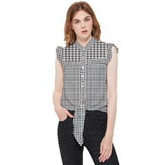 Soot Black And White Handpainted Houndstooth Check Watercolor Pattern Frill Detail Shirt by PodArtist