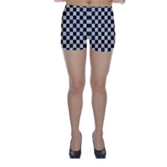 Large Black And White Watercolored Checkerboard Chess Skinny Shorts by PodArtist