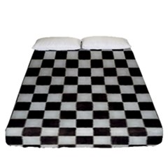 Large Black And White Watercolored Checkerboard Chess Fitted Sheet (queen Size)