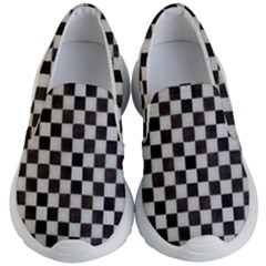 Large Black And White Watercolored Checkerboard Chess Kids Lightweight Slip Ons by PodArtist