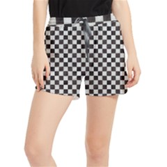 Large Black And White Watercolored Checkerboard Chess Women s Runner Shorts by PodArtist
