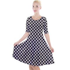Black And White Watercolored Checkerboard Chess Quarter Sleeve A-line Dress by PodArtist