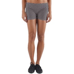 Small Black And White Watercolor Checkerboard Chess Yoga Shorts by PodArtist