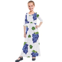 Grape-bunch-seamless-pattern-white-background-with-leaves Kids  Quarter Sleeve Maxi Dress by nate14shop