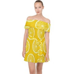 Lemon-fruits-slice-seamless-pattern Off Shoulder Chiffon Dress by nate14shop