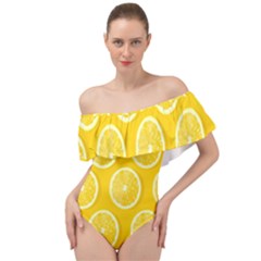 Lemon-fruits-slice-seamless-pattern Off Shoulder Velour Bodysuit  by nate14shop