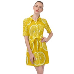 Lemon-fruits-slice-seamless-pattern Belted Shirt Dress by nate14shop