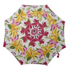 Lily-flower-seamless-pattern-white-background 001 Hook Handle Umbrellas (small) by nate14shop