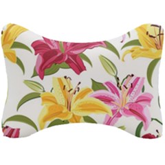 Lily-flower-seamless-pattern-white-background 001 Seat Head Rest Cushion by nate14shop