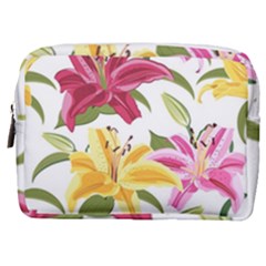 Lily-flower-seamless-pattern-white-background 001 Make Up Pouch (medium) by nate14shop