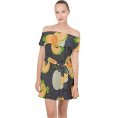 Melon-whole-slice-seamless-pattern Off Shoulder Chiffon Dress by nate14shop