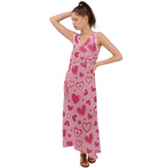 Scattered-love-cherry-blossom-background-seamless-pattern V-neck Chiffon Maxi Dress by nate14shop