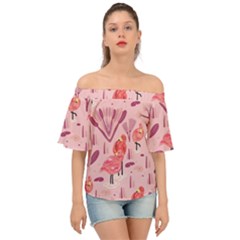 Seamless-pattern-with-flamingo Off Shoulder Short Sleeve Top