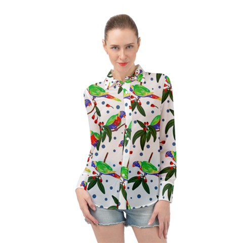 Seamless-pattern-with-parrot Long Sleeve Chiffon Shirt by nate14shop