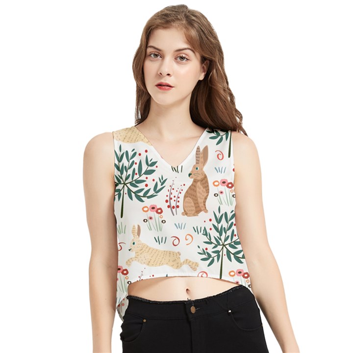 Seamless-pattern-with-rabbit V-Neck Cropped Tank Top