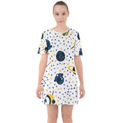 Seamless-pattern-with-spaceships-stars 002 Sixties Short Sleeve Mini Dress by nate14shop