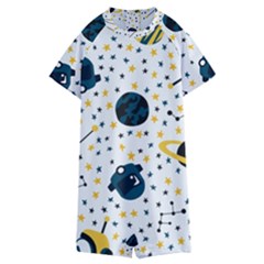 Seamless-pattern-with-spaceships-stars 002 Kids  Boyleg Half Suit Swimwear