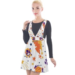 Seamless-pattern-with-spaceships-stars 005 Plunge Pinafore Velour Dress by nate14shop