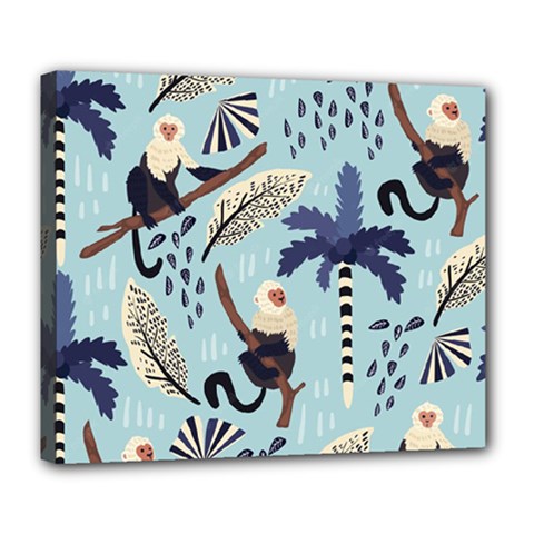 Tropical-leaves-seamless-pattern-with-monkey Deluxe Canvas 24  X 20  (stretched) by nate14shop