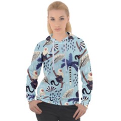 Tropical-leaves-seamless-pattern-with-monkey Women s Overhead Hoodie by nate14shop
