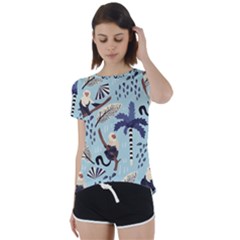 Tropical-leaves-seamless-pattern-with-monkey Short Sleeve Foldover Tee by nate14shop