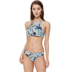 Tropical-leaves-seamless-pattern-with-monkey Banded Triangle Bikini Set by nate14shop