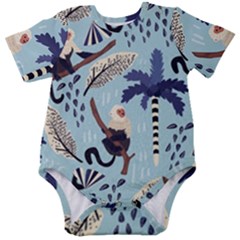 Tropical-leaves-seamless-pattern-with-monkey Baby Short Sleeve Onesie Bodysuit by nate14shop